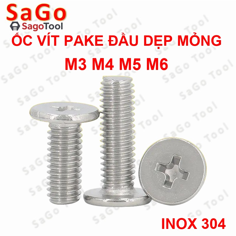 Ốc vít inox 304 đầu pake dẹp mỏng phẳng 3ly 4ly 5ly 6 ly (10 con) - Ảnh 12