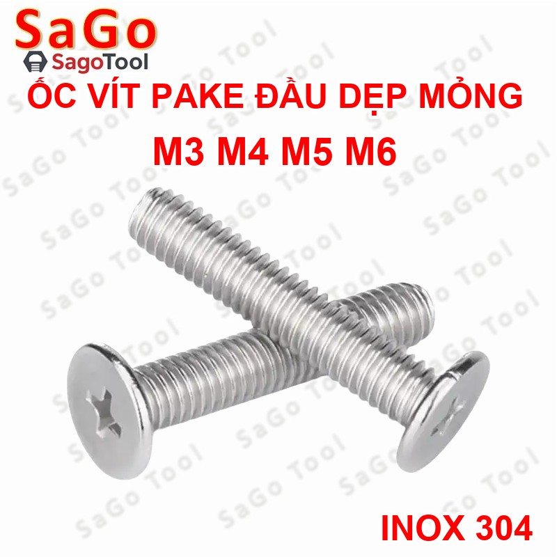 Ốc vít inox 304 đầu pake dẹp mỏng phẳng 3ly 4ly 5ly 6 ly (10 con) - Ảnh 13