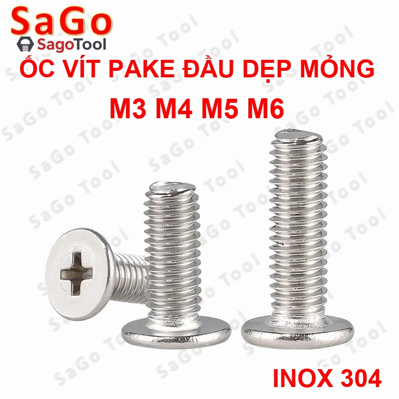 Ốc vít inox 304 đầu pake dẹp mỏng phẳng 3ly 4ly 5ly 6 ly (10 con) - Ảnh 14