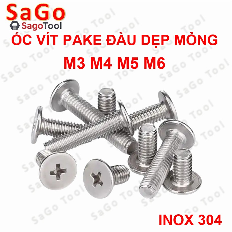 Ốc vít inox 304 đầu pake dẹp mỏng phẳng 3ly 4ly 5ly 6 ly (10 con) - Ảnh 15