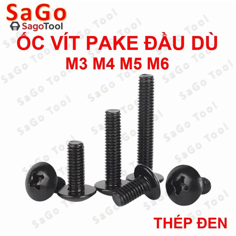 Ốc Vít thép đen, Bulong đầu dù pake thép mạ M3 M4 M5 M6 - Ảnh 2