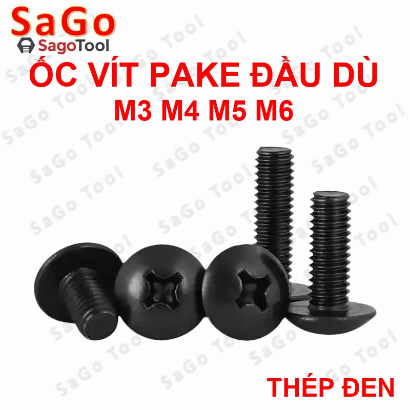 Ốc Vít thép đen, Bulong đầu dù pake thép mạ M3 M4 M5 M6 - Ảnh 3