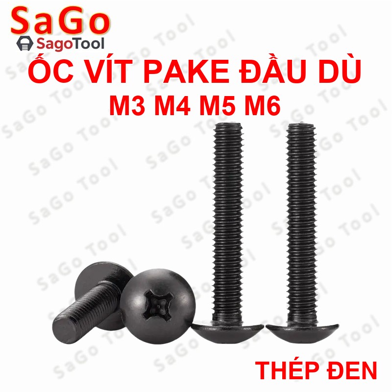 Ốc Vít thép đen, Bulong đầu dù pake thép mạ M3 M4 M5 M6 - Ảnh 4