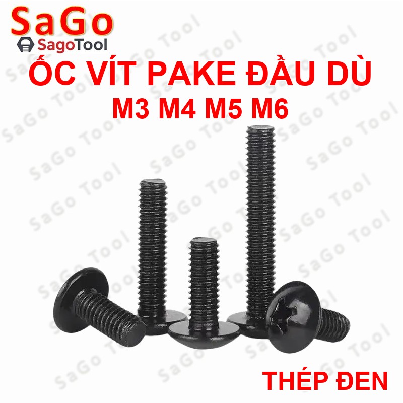 Ốc Vít thép đen, Bulong đầu dù pake thép mạ M3 M4 M5 M6 - Ảnh 5