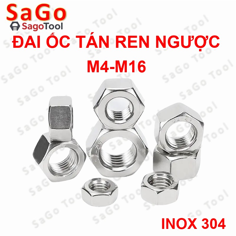 Đai Ốc ren trái, Tán Ecu ren ngược Inox 304 dùng cho bulong M3 đến M16 - Ảnh 3