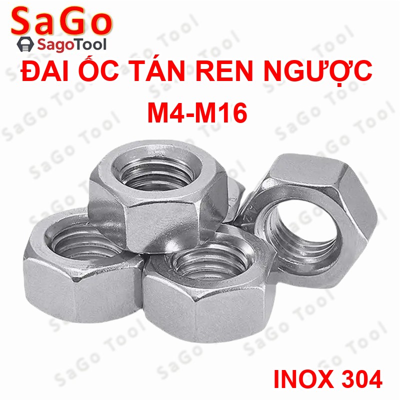 Đai Ốc ren trái, Tán Ecu ren ngược Inox 304 dùng cho bulong M3 đến M16 - Ảnh 2