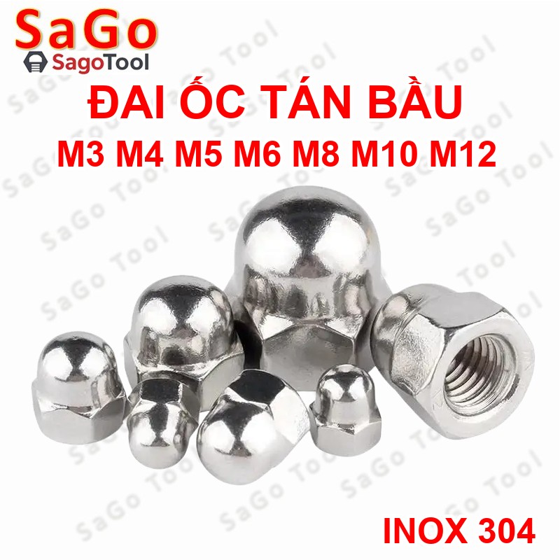 Tán bầu, Đai ốc mũ, đai ốc chỏm cầu INOX 304 M3 M4 M5 M6 M8 M10 M12 10Con - Ảnh 7