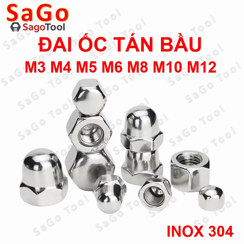 Tán bầu, Đai ốc mũ, đai ốc chỏm cầu INOX 304 M3 M4 M5 M6 M8 M10 M12 10Con - Ảnh 9