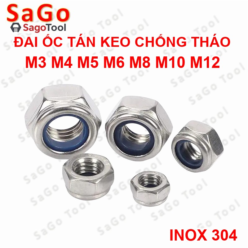 Đai Ốc, Tán Keo Chống Tháo Inox 304 M3, M4, M5, M6, M8, M10, M12 loại tốt - Ảnh 12