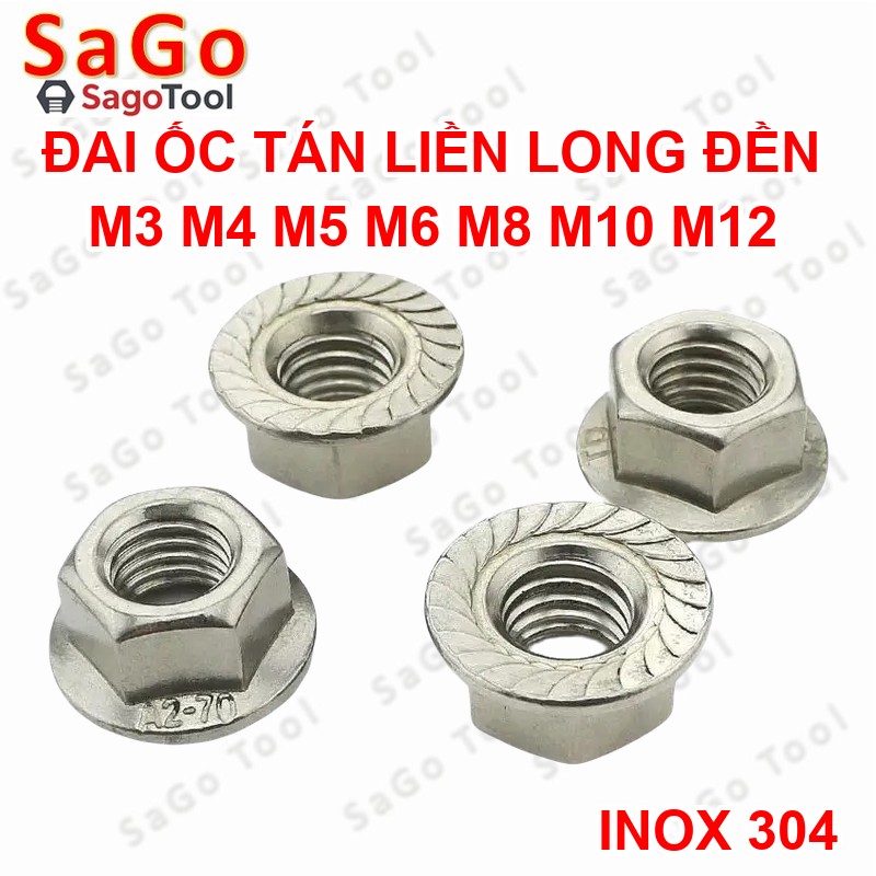 Đai ốc liền long đền INOX 304 - Tán liền long đền Tán Hở M3 M4 M5 M6 M8 M10 M12 - Ảnh 12