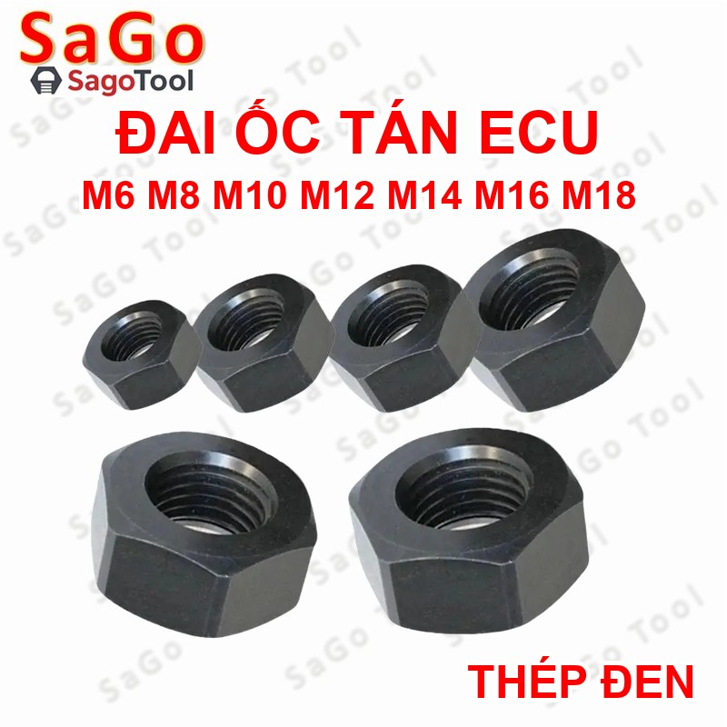 Đai ốc thép đen, Tán Ecu thép đen dùng Cho Bulong M6, M8, M10, M12, M14, M16, M18 - Ảnh 5