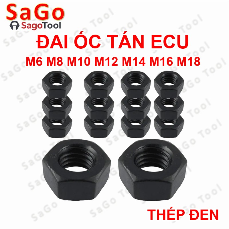 Đai ốc thép đen, Tán Ecu thép đen dùng Cho Bulong M6, M8, M10, M12, M14, M16, M18 - Ảnh 4