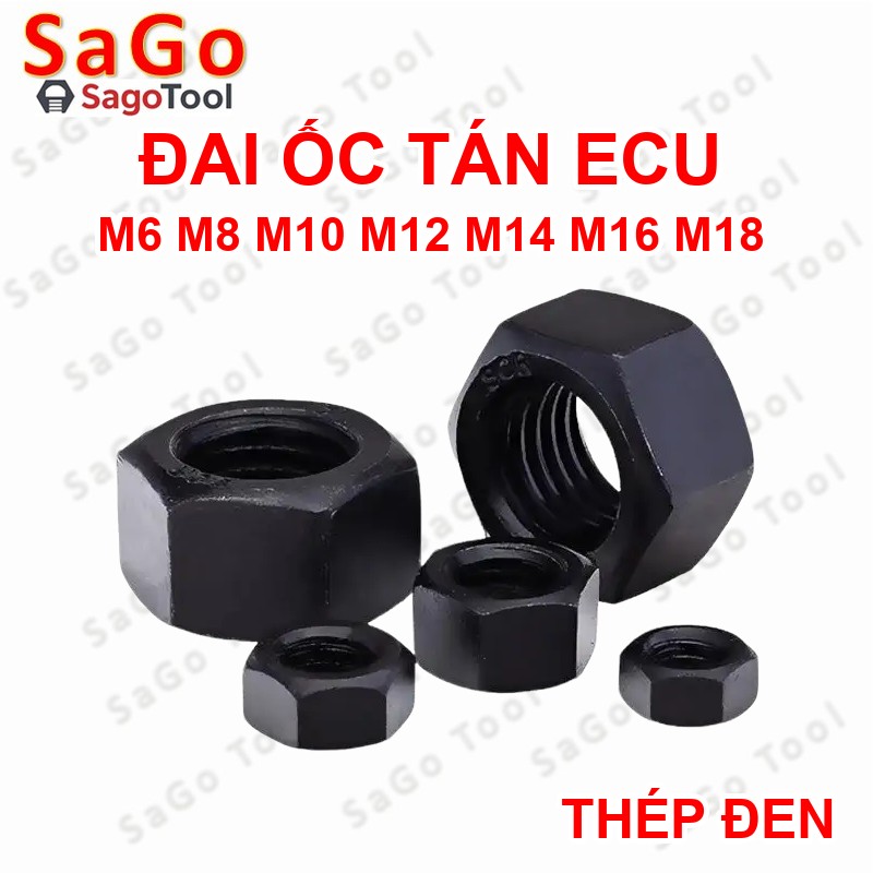 Đai ốc thép đen, Tán Ecu thép đen dùng Cho Bulong M6, M8, M10, M12, M14, M16, M18 - Ảnh 2