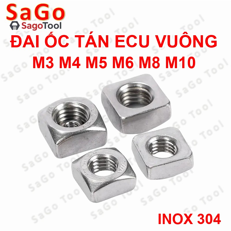 Đai ốc vuông, Tán Ecu vuông Inox 304 size M3 M4 M5 M6 M8 M10 (10 con) - Ảnh 3