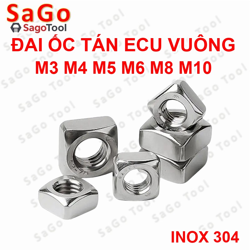 Đai ốc vuông, Tán Ecu vuông Inox 304 size M3 M4 M5 M6 M8 M10 (10 con) - Ảnh 4