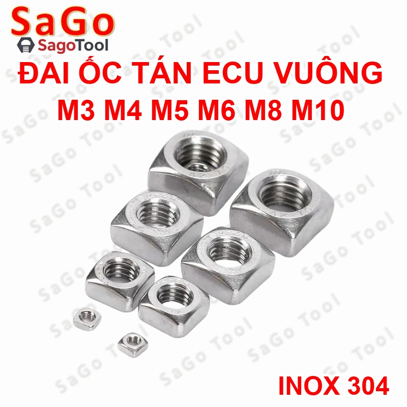 Đai ốc vuông, Tán Ecu vuông Inox 304 size M3 M4 M5 M6 M8 M10 (10 con) - Ảnh 5