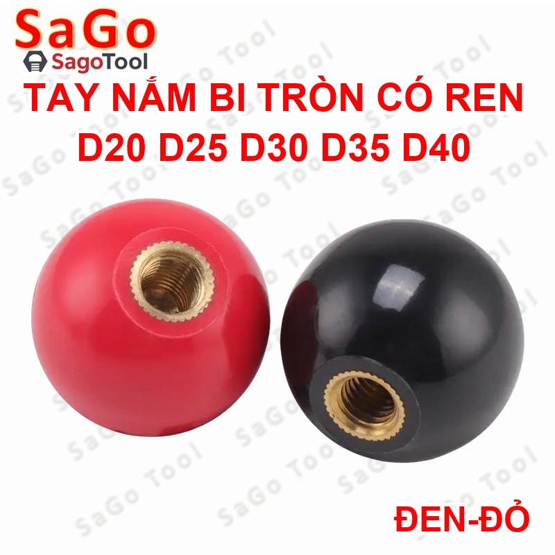 Núm vặn bi nhựa có ren vặn, tay nắm bi tròn siết ren - Ảnh 2