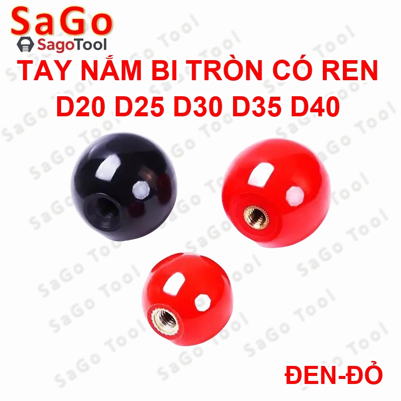 Núm vặn bi nhựa có ren vặn, tay nắm bi tròn siết ren - Ảnh 3
