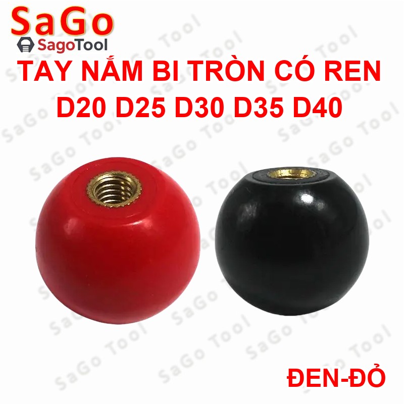 Núm vặn bi nhựa có ren vặn, tay nắm bi tròn siết ren - Ảnh 4