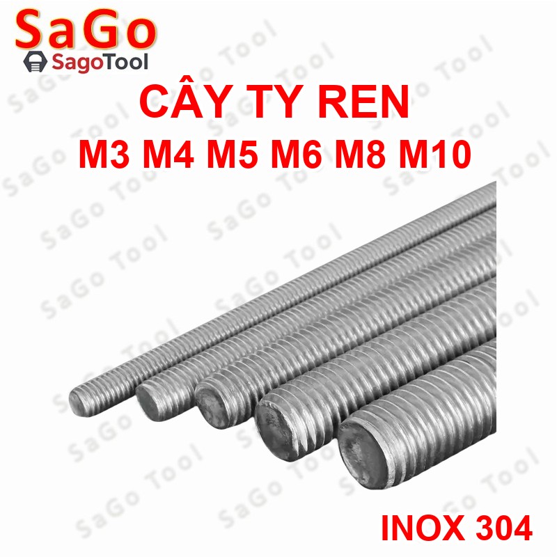 cây ty ren Inox 304 M6 M8 M10 dài 1 mét - Ảnh 2