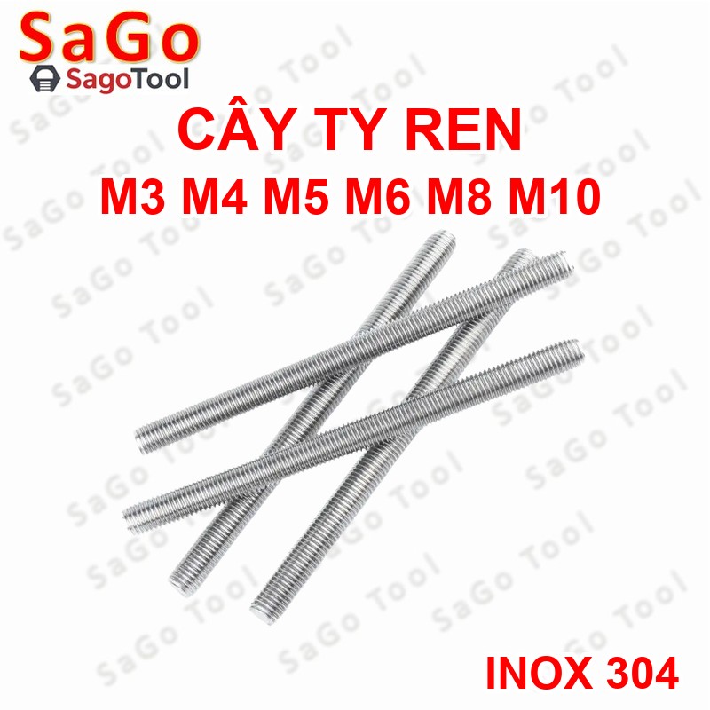cây ty ren Inox 304 M6 M8 M10 dài 1 mét - Ảnh 3