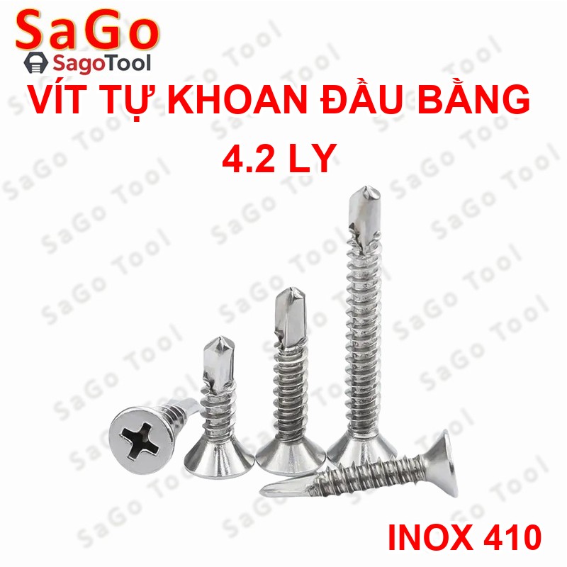 Vít inox 410 tự khoan đuôi cá đầu bằng size 4 ly - Ảnh 3