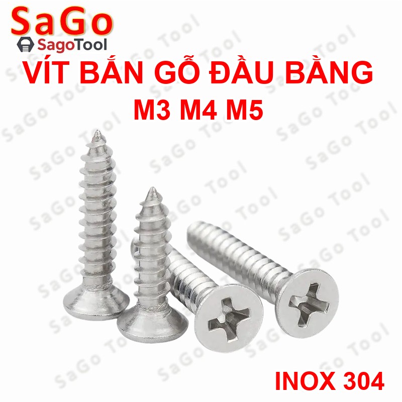 Vít răng thưa bắn gỗ, vít bắt tắc kê inox 304 đầu bằng size M3 M4 M5 - Ảnh 3