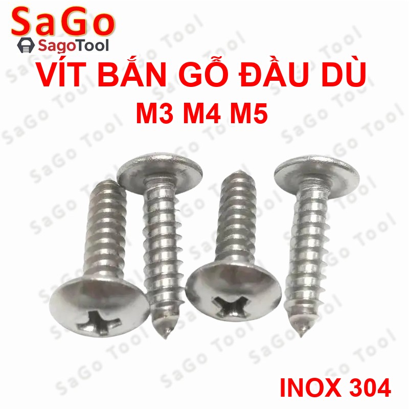 Vít răng thưa inox 304 Vít bắn gỗ đầu dù size M3 M4 M5 - Ảnh 2