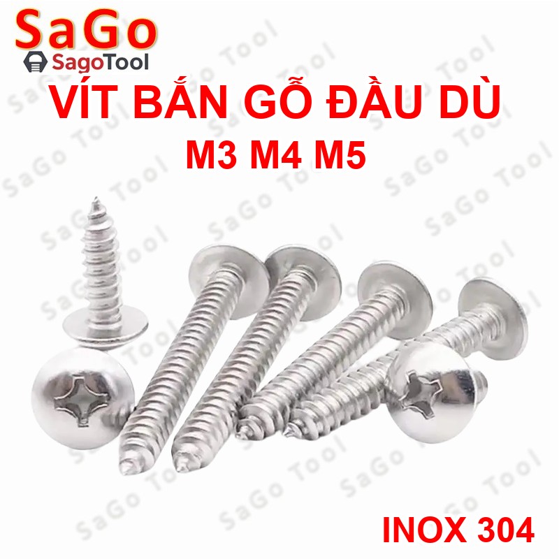 Vít răng thưa inox 304 Vít bắn gỗ đầu dù size M3 M4 M5 - Ảnh 3