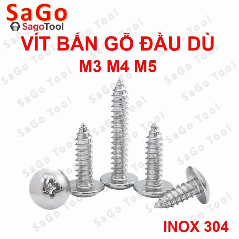 Vít răng thưa inox 304 Vít bắn gỗ đầu dù size M3 M4 M5 - Ảnh 4