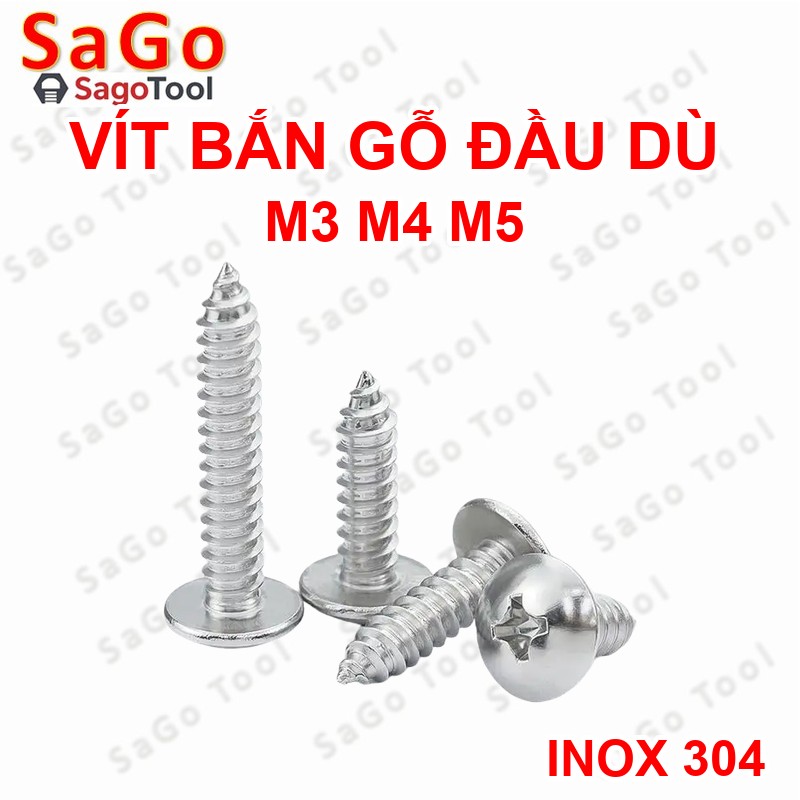 Vít răng thưa inox 304 Vít bắn gỗ đầu dù size M3 M4 M5 - Ảnh 5