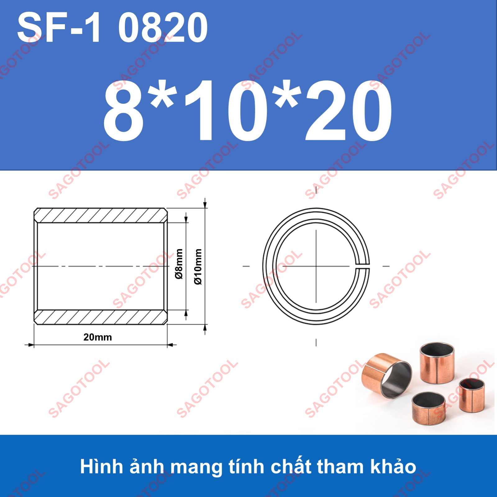 Ống trượt tròn, bạc thau, bạc lót dùng làm con trượt lỗ 6mm 8mm 10mm 12mm 14mm 16mm 20mm - Ảnh 11