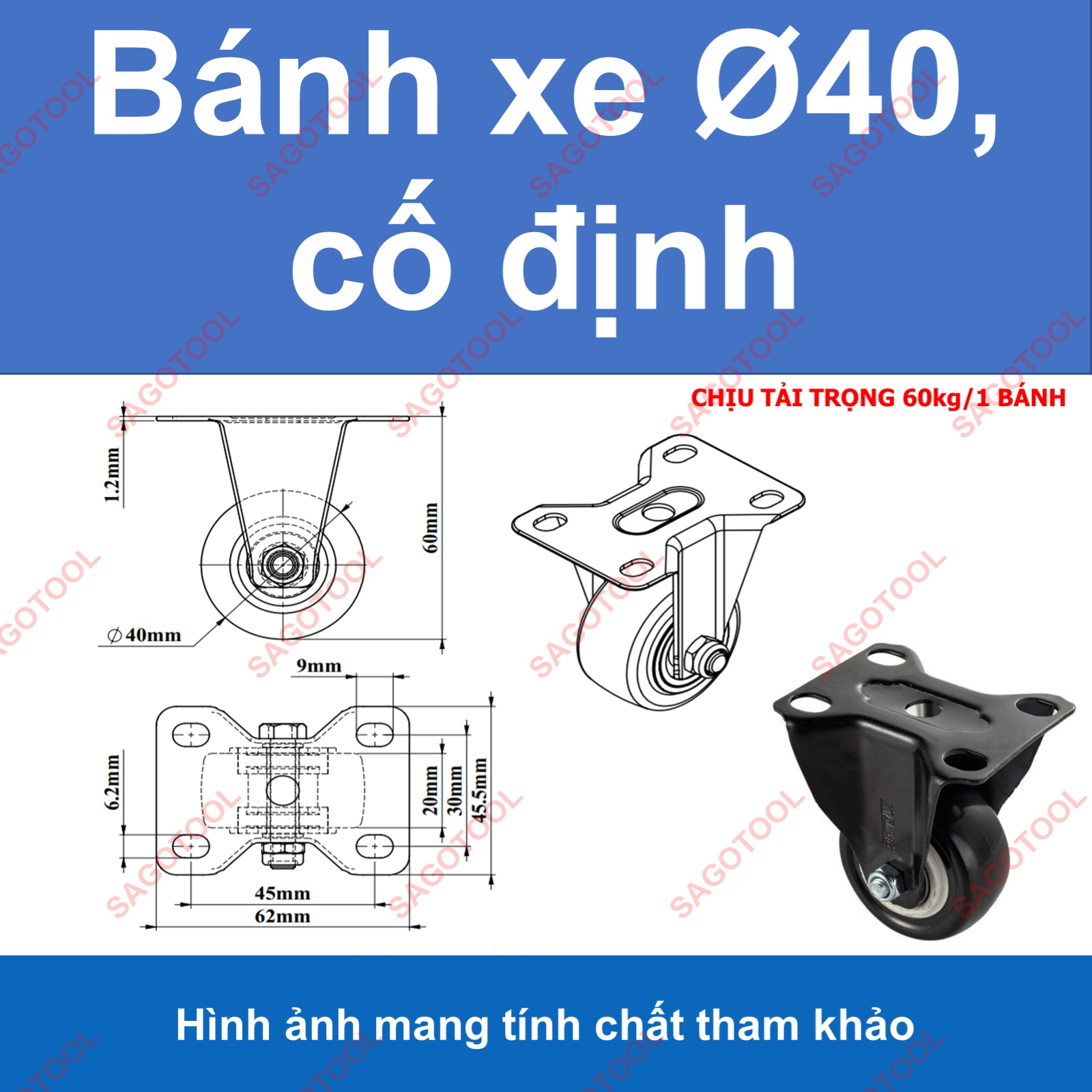 Bánh xe đẩy loại cố định 40mm 50mm, bánh xe đẩy hàng chịu tải nhẹ - Ảnh 8