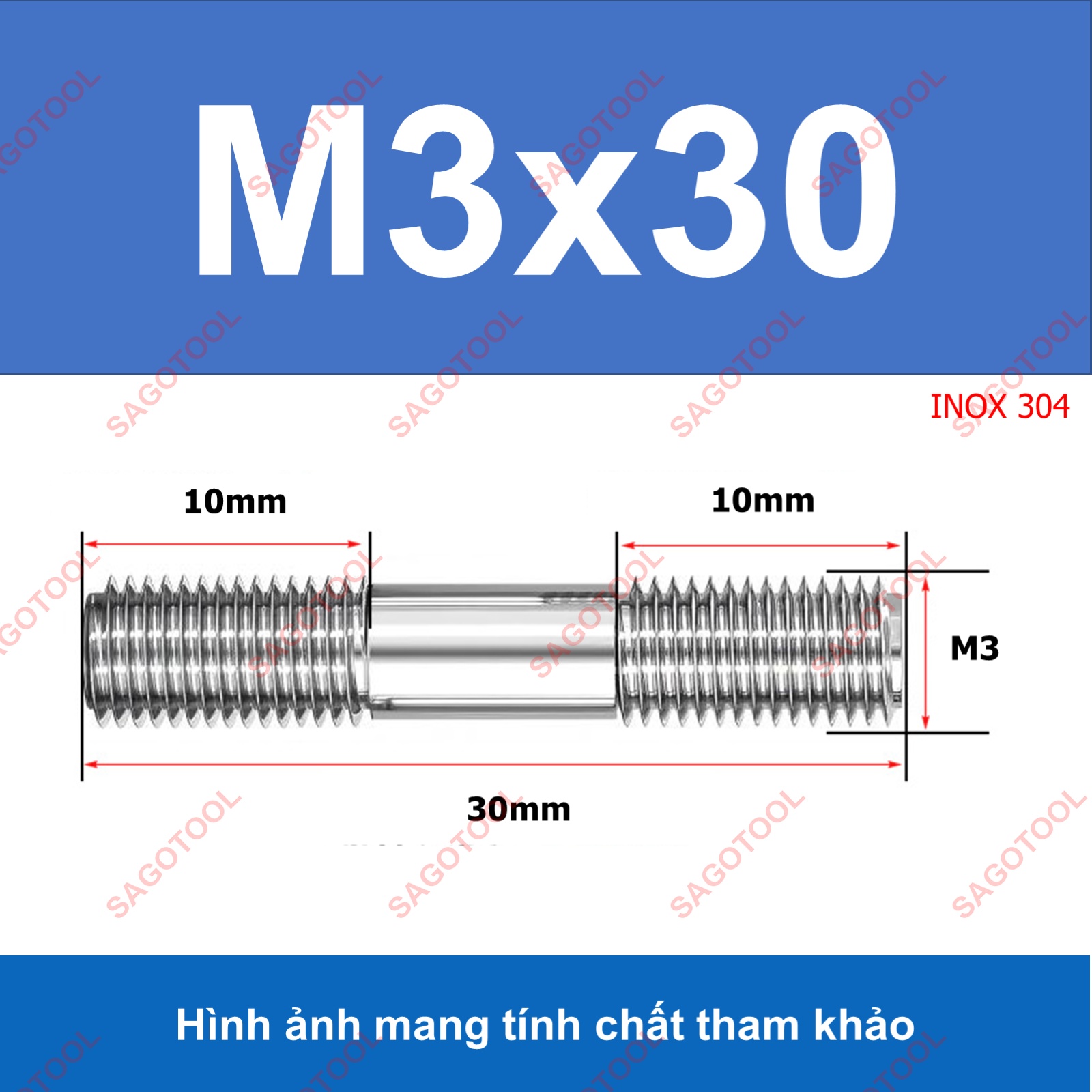 Bulong 2 đầu ren, Guzong Inox 304 M3 M4 M5 INOX 304 - Ảnh 8