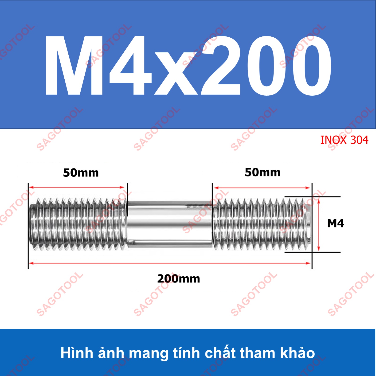Bulong 2 đầu ren, Guzong Inox 304 M3 M4 M5 INOX 304 - Ảnh 6
