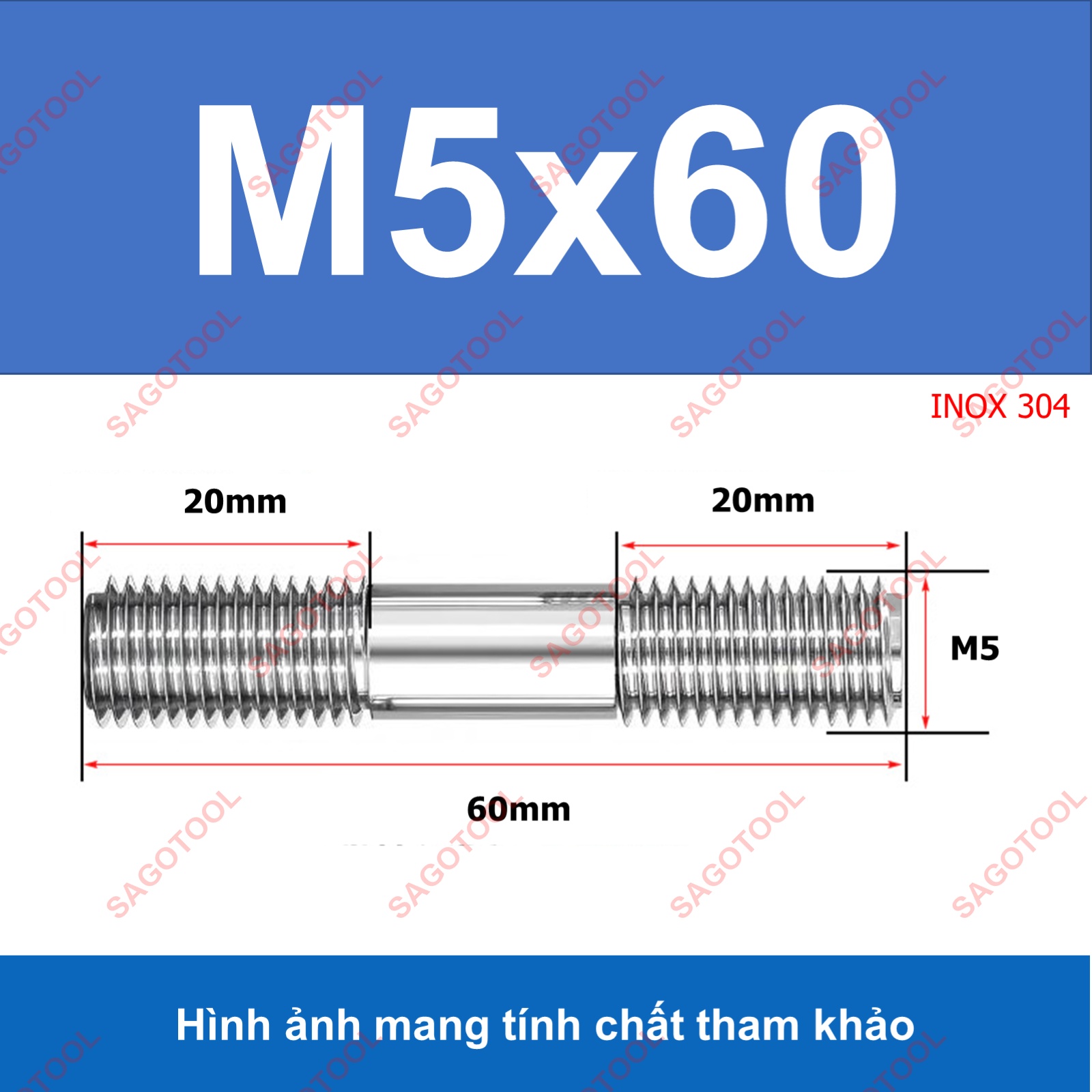 Bulong 2 đầu ren, Guzong Inox 304 M3 M4 M5 INOX 304 - Ảnh 18