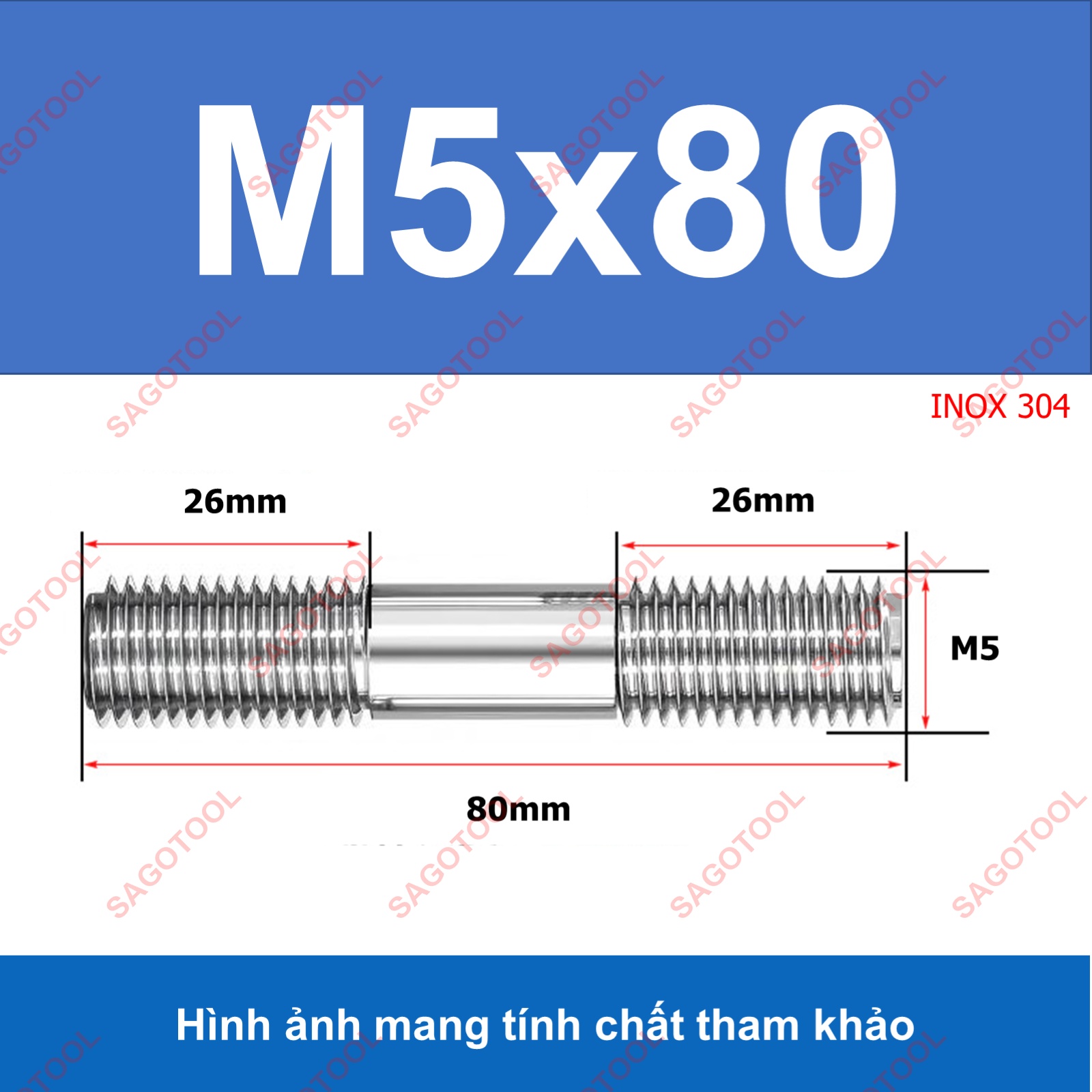 Bulong 2 đầu ren, Guzong Inox 304 M3 M4 M5 INOX 304 - Ảnh 25