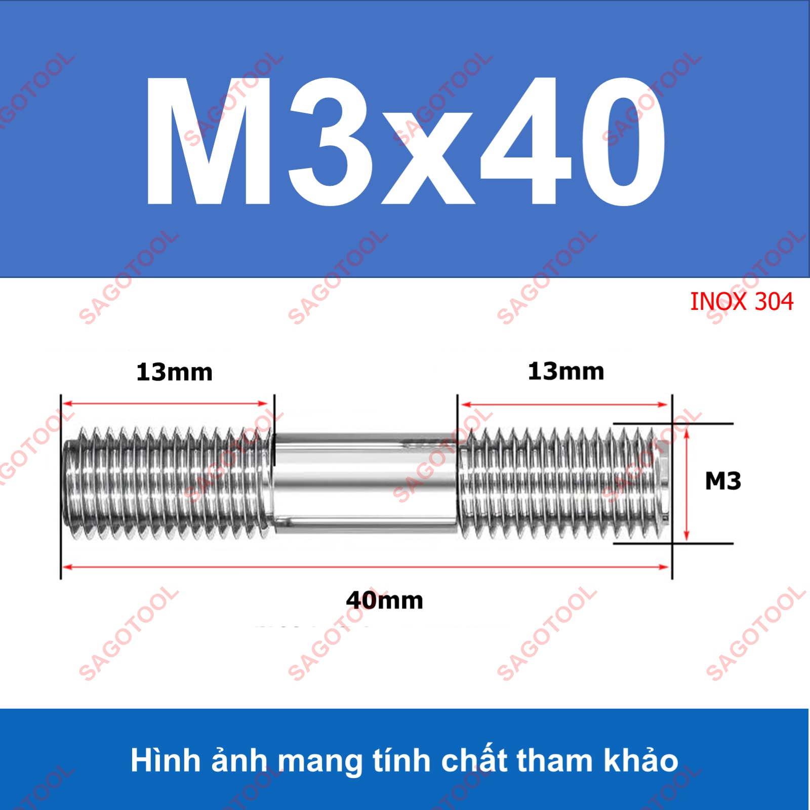Bulong 2 đầu ren, Guzong Inox 304 M3 M4 M5 INOX 304 - Ảnh 14