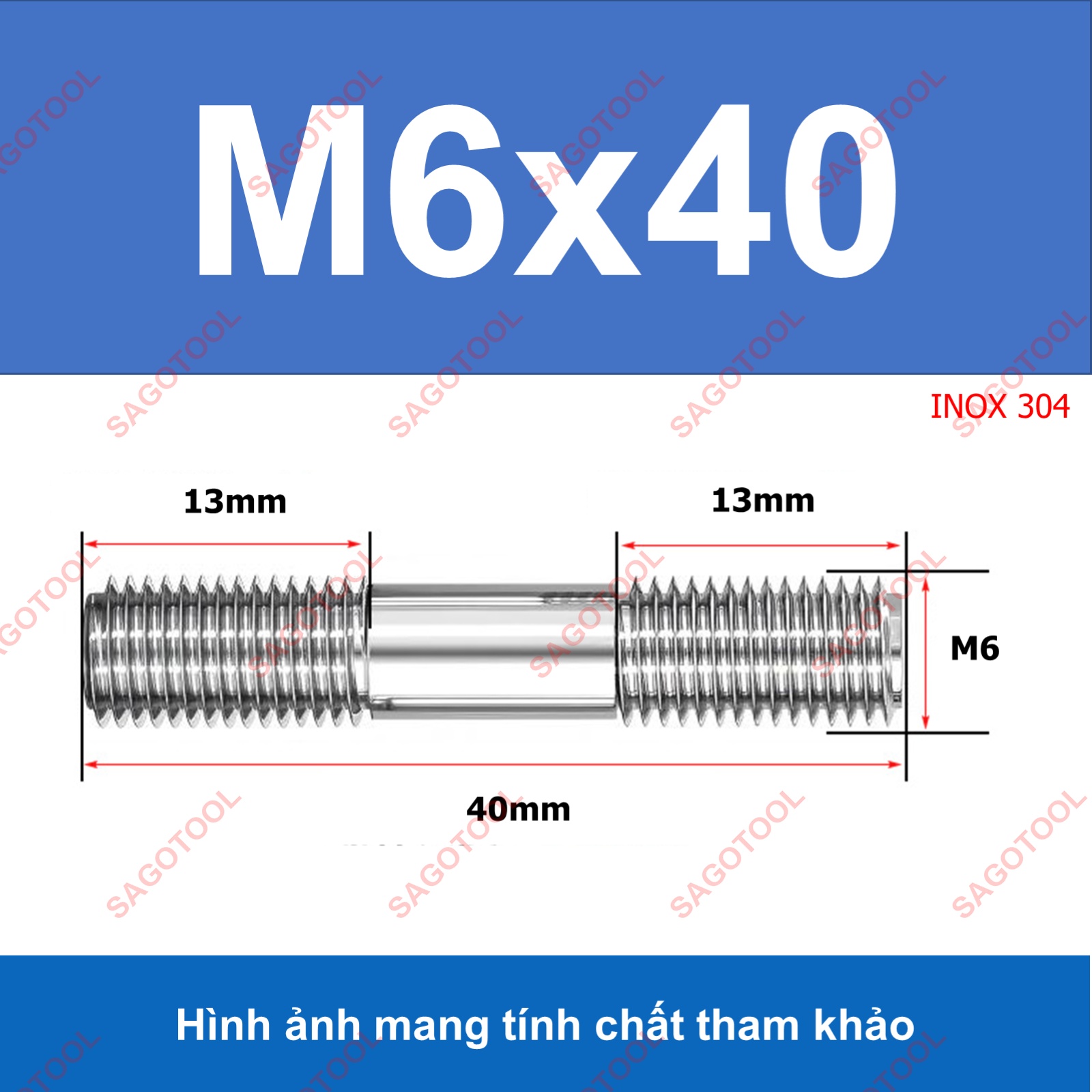 Bulong 2 đầu ren, Guzong Inox 304 M6 M8 INOX 304 - Ảnh 9