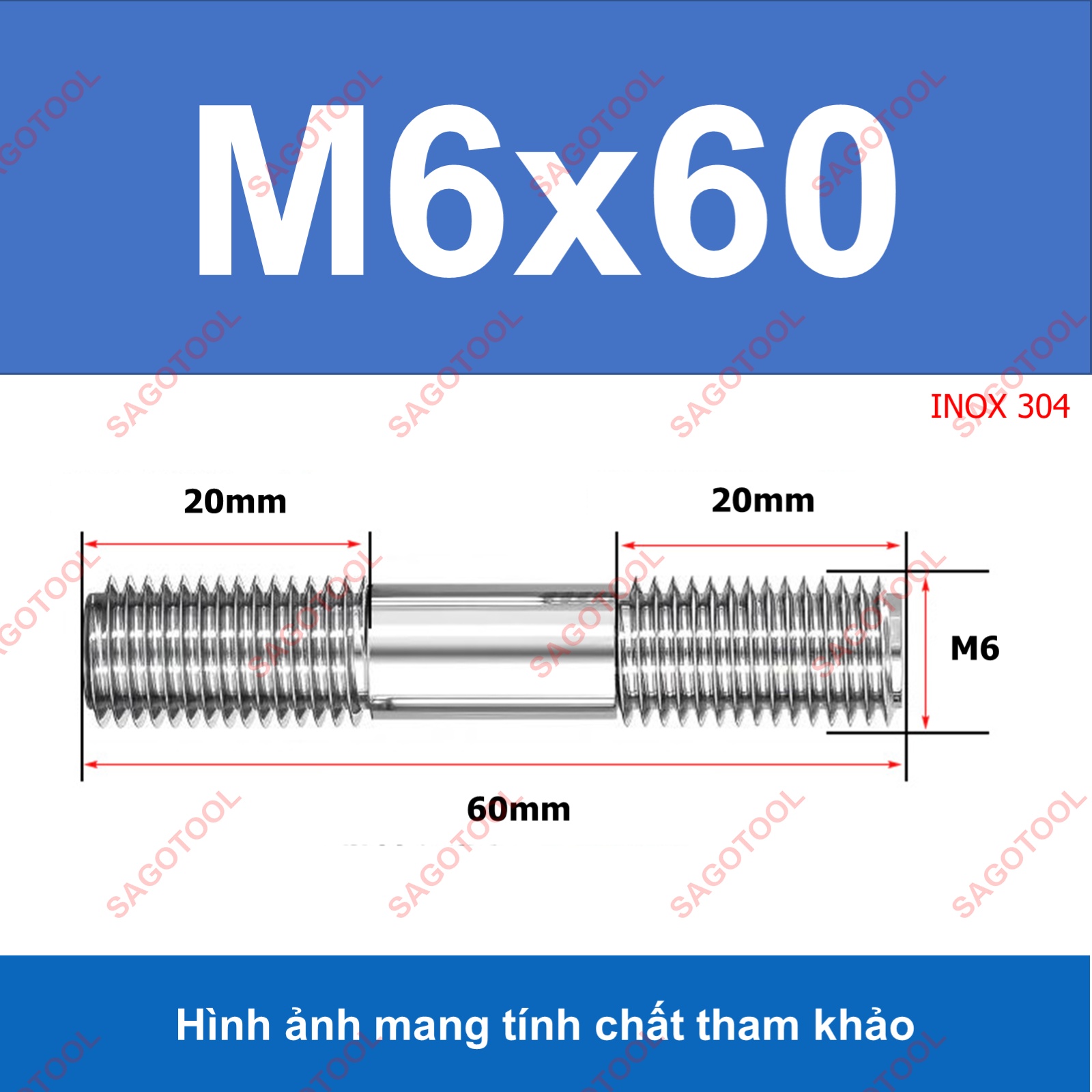 Bulong 2 đầu ren, Guzong Inox 304 M6 M8 INOX 304 - Ảnh 10