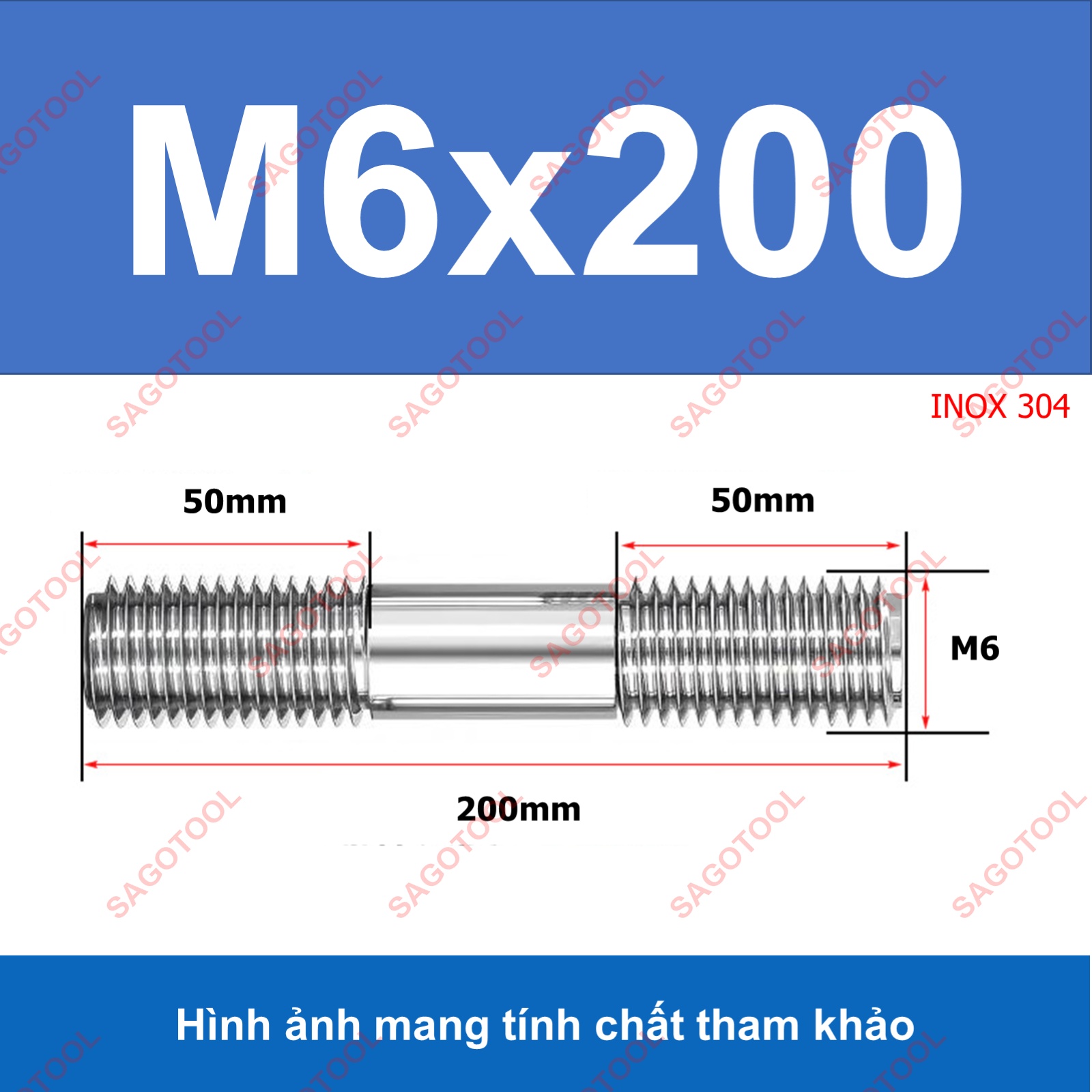 Bulong 2 đầu ren, Guzong Inox 304 M6 M8 INOX 304 - Ảnh 14