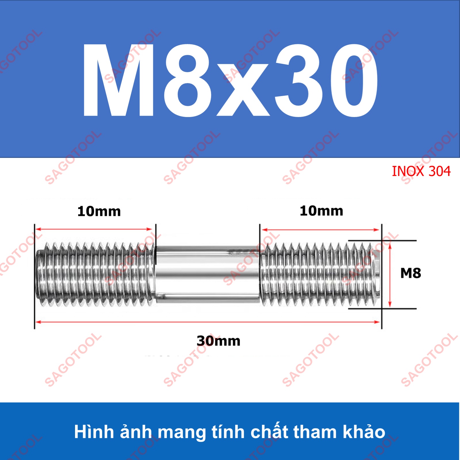 Bulong 2 đầu ren, Guzong Inox 304 M6 M8 INOX 304 - Ảnh 15