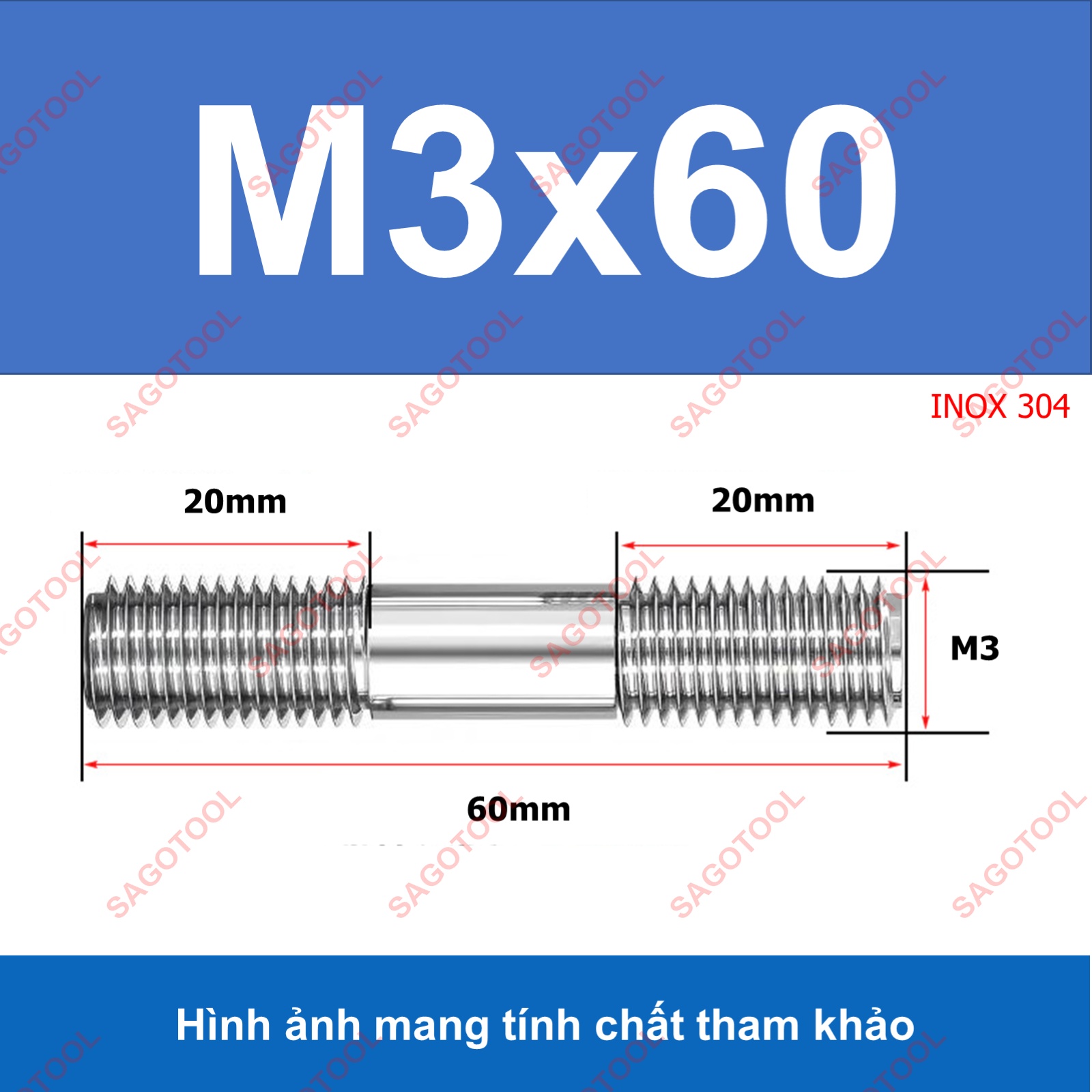 Bulong 2 đầu ren, Guzong Inox 304 M3 M4 M5 INOX 304 - Ảnh 22