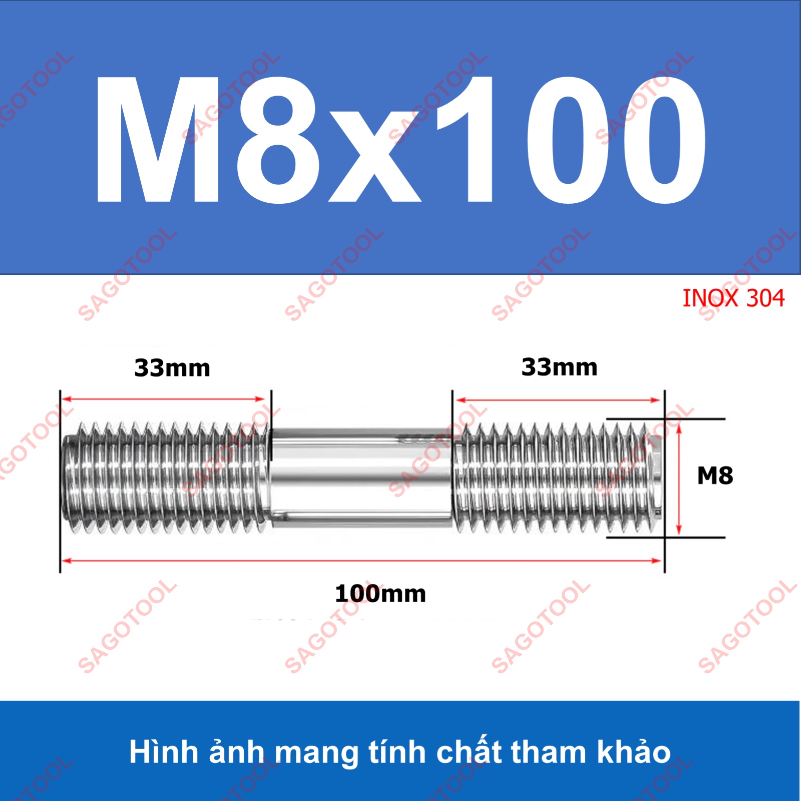Bulong 2 đầu ren, Guzong Inox 304 M6 M8 INOX 304 - Ảnh 19