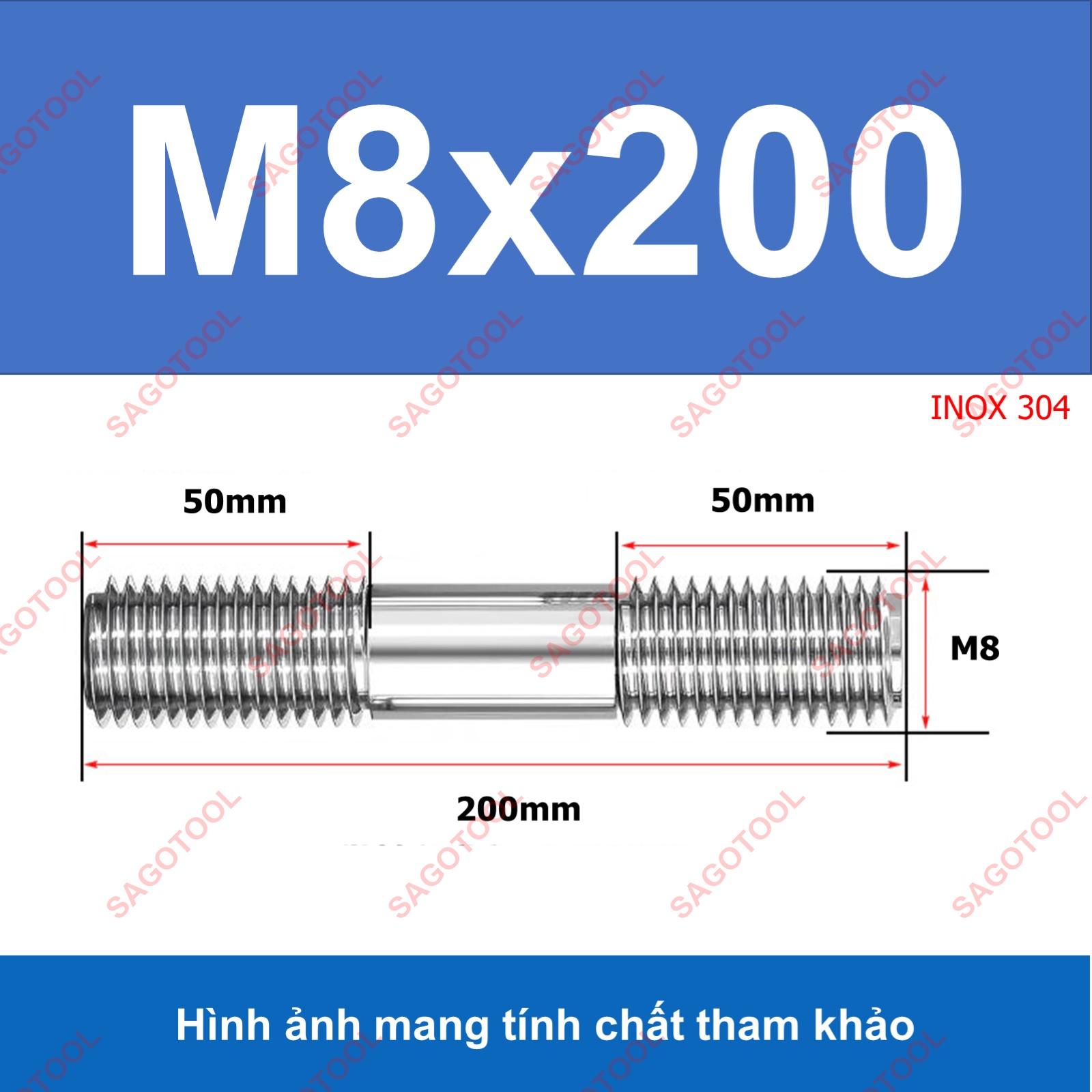 Bulong 2 đầu ren, Guzong Inox 304 M6 M8 INOX 304 - Ảnh 21