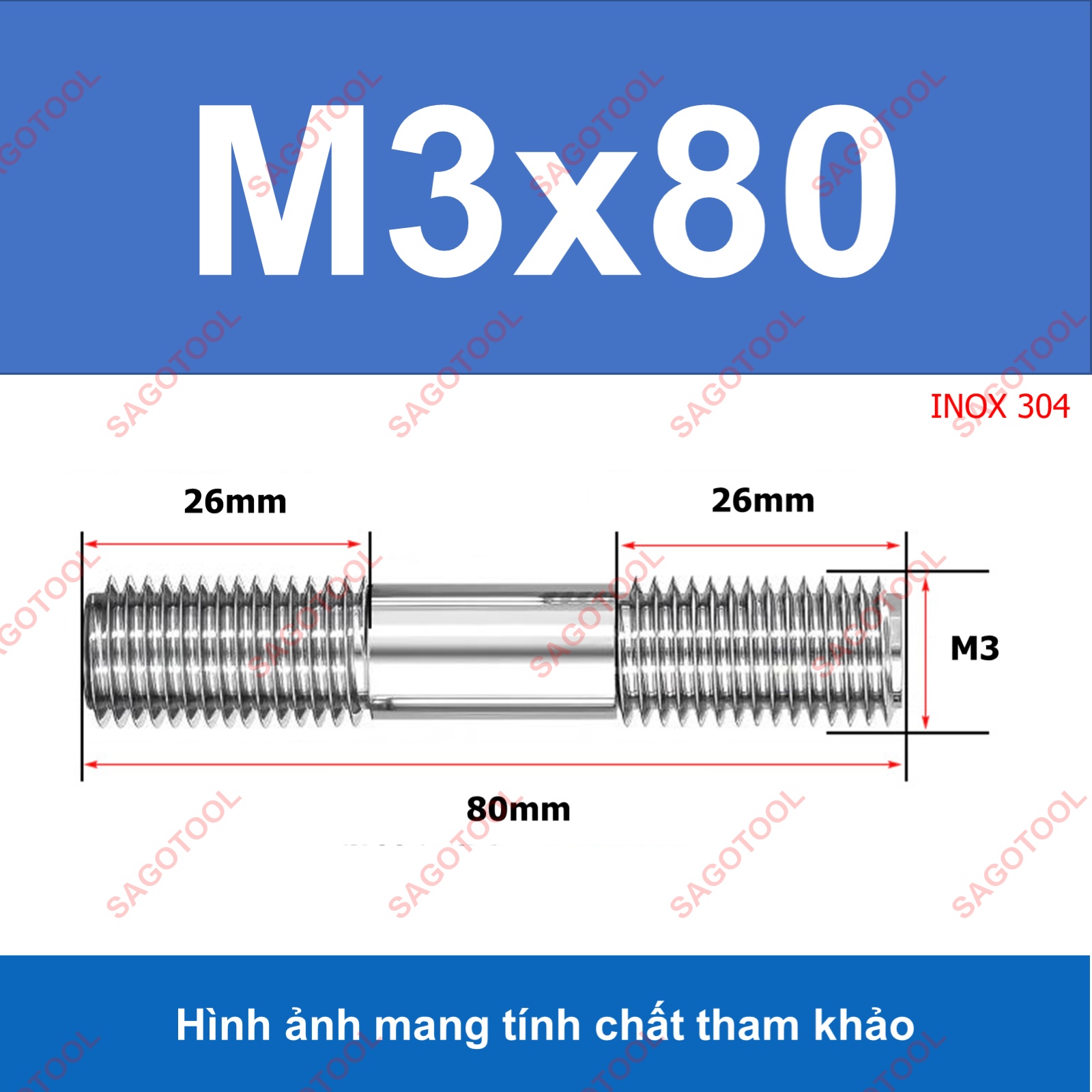 Bulong 2 đầu ren, Guzong Inox 304 M3 M4 M5 INOX 304 - Ảnh 7