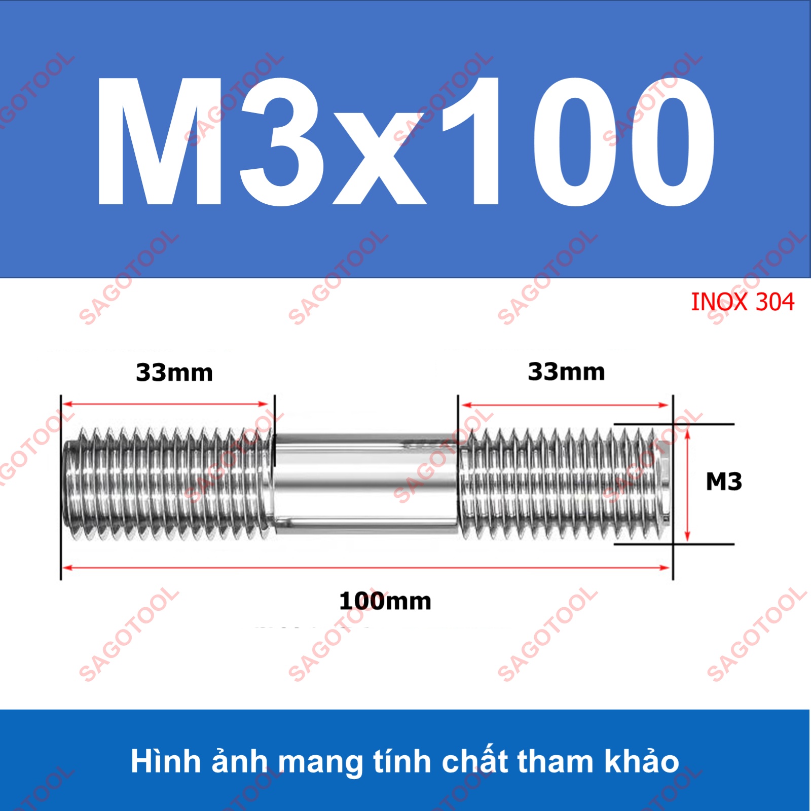 Bulong 2 đầu ren, Guzong Inox 304 M3 M4 M5 INOX 304 - Ảnh 16