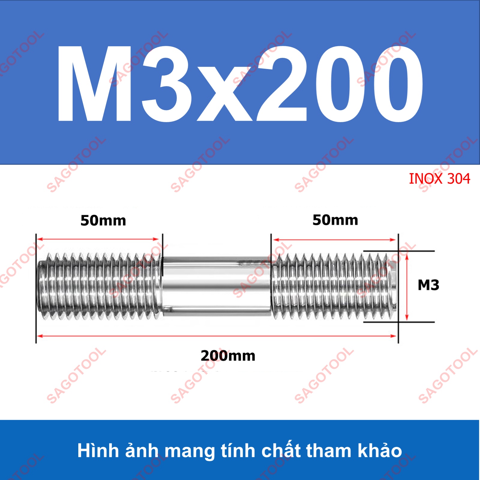 Bulong 2 đầu ren, Guzong Inox 304 M3 M4 M5 INOX 304 - Ảnh 24