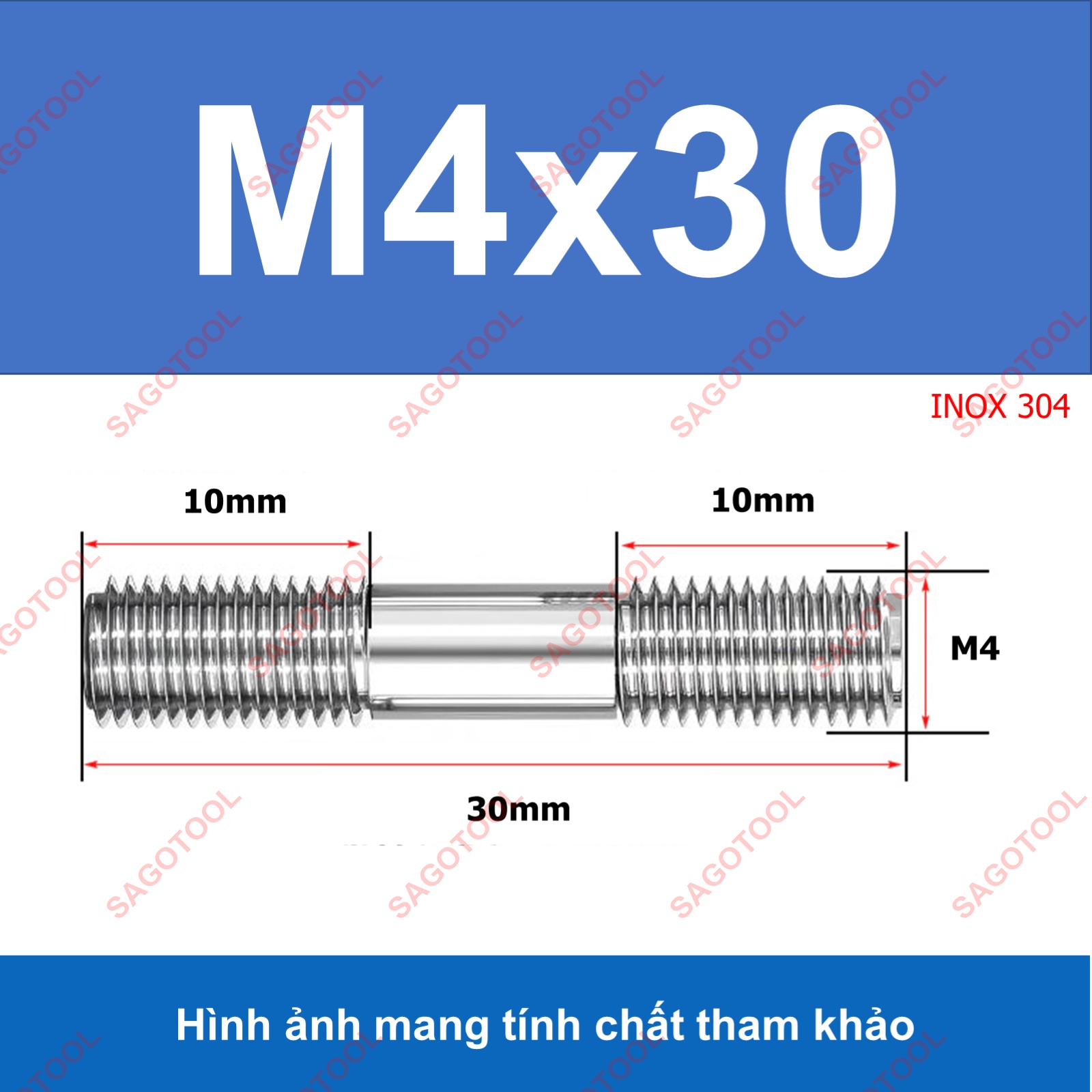 Bulong 2 đầu ren, Guzong Inox 304 M3 M4 M5 INOX 304 - Ảnh 9