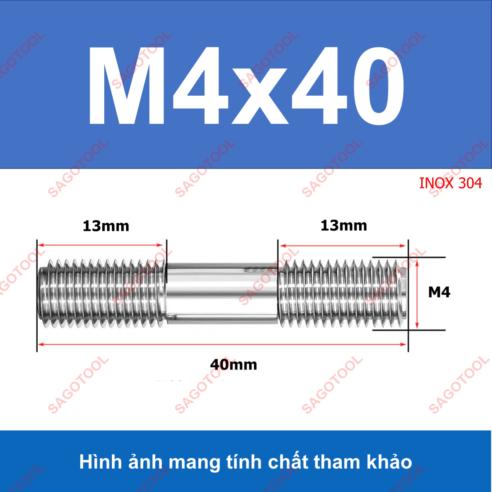 Bulong 2 đầu ren, Guzong Inox 304 M3 M4 M5 INOX 304 - Ảnh 21